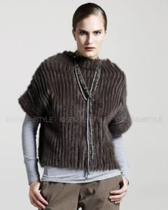 Brunello Cicinelli Mink Cashmere Vest Poncho Top Brown Size M - Picture 1 of 8