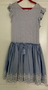 BNWOT NEXT GIRLS COTTON T SHIRT EMBROIDERED BLUE DRESS AGE 11 YEARS - Picture 1 of 7