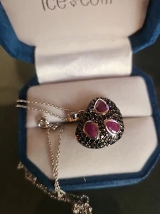 Malaika Sterlingsilber echter Rubin & schwarzer Spinell Herz Anhänger, Kette Neu ohne Etikett  - Bild 1 von 16