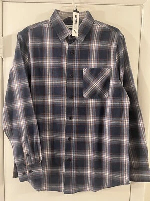 NUEVO CON ETIQUETAS Camisa William Rast Para Hombres Manga Larga Abotonada Azul Gris Cuadros Naranja M Foto 1 de 4