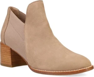 New Eileen Fisher Bayo Taupe Leather Nubuck Mid Heel Bootie 7.5 M - Picture 1 of 8