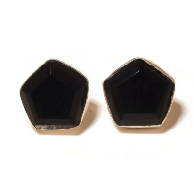 Mid Night Black Onyx Natural Gemstone Silver Overlay Handmade Stud Earring N2862 - Image 1 of 2