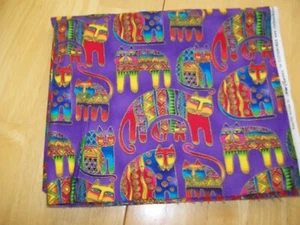 New Laurel Burch Fanciful Felines Purple Cotton Fabric 36" x 43" RARE 2007 - Picture 1 of 8