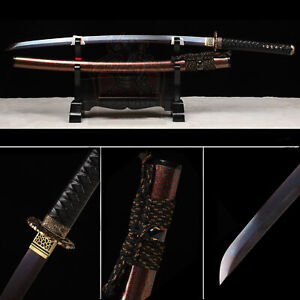 Japanese Samurai Sword Dragon Tsuba Katana Red&Purple Damascus Folded Steel 
