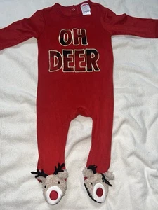 Holiday Time Oh Deer Red Footie Pajamas Christmas One Pc Infant Baby Sz 18 Mths - Picture 1 of 4