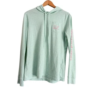 Vineyard Vines Edgartown Long Sleeve Hoodie Tee Womens Green Pink Whale Preppy - Picture 1 of 7