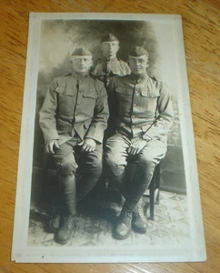 Antique WWI 3 Servicemen US Army Military Real Photo Postcard RPPC - Picture 1 of 2