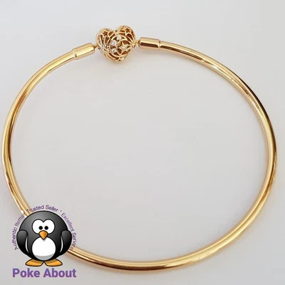 Genuine Pandora Shine Gold Moments Celestial Heart Clasp Bangle 563401C01 21cm - Image 1 of 4