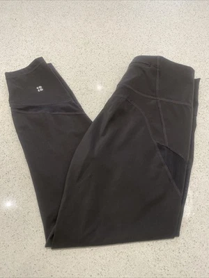 Sweaty Betty Power Leggings Mesh Detail 7/8 Length Dip ‘V’ Waist Dark Grey - Image 1 of 4