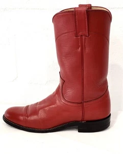 JUSTIN Red Leather Roper Cowboy Boots Womens Size 6A, Vintage L3055 USA - Picture 1 of 9