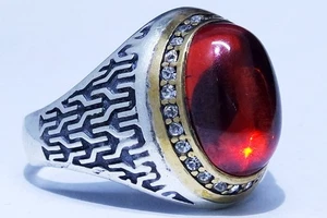 925 Sterling Silver red garnet ring Handmade Luxury Mens Ring - Picture 1 of 6