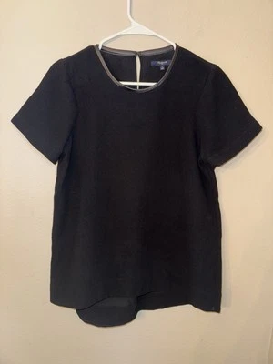 MADEWELL Women’s Small Black Leather Trim Tailored Tee Shirt Short Sleeve - Image 1 of 4
