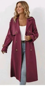 Gabardina Katchme Borgoña Corbata Frontal Abotonada Mac Viral TikTok L/XL - Imagen 1 de 10