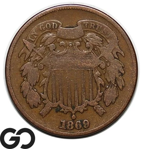 1869 Two Cent Piece - Picture 1 of 3
