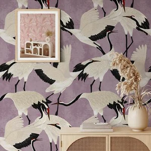 Eco-Friendly Wallpaper Herons Lilac in Paper Sheets Made in Italy - Picture 1 of 8