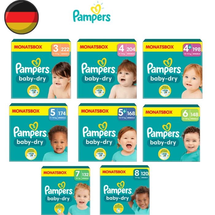 Pampers Windeln Baby Dry Größe 1, Größe 2, Größe 3, Größe 4,Größe 4+,Größe 5