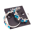 International Concepts Silver Tone Dazzling  Blue/white Crystal C. Hoop Earrings