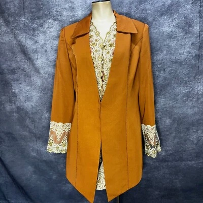 Chaqueta Blazer Donnavinci De Colección Para Mujer 8 Ámbar Dorado Encaje Ribete Largo Victoriano Foto 1 de 4