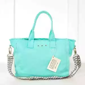PRETTY SIMPLE LUNA FRINGE TURQUOISE TOTE BAG CANVAS CROSSBODY-A SUMMER STAPLE!! - Picture 1 of 11