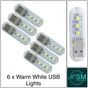 6 X USB emergency WARM WHITE LED Power Bank 3 Led LED Lamp Lighting Night Light - Picture 1 of 7
