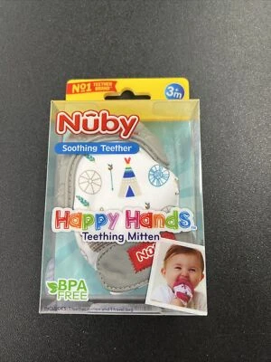 Nuby Teething Mitten Gray Soothing Silicone BPA Free Travel Bag Included - Image 1 of 2
