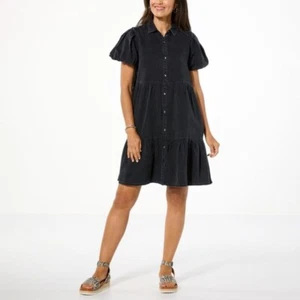 G by Giuliana Bubble Sleeve Button Down Tiered Dress Size Small Knee Length NEW - Picture 1 of 6