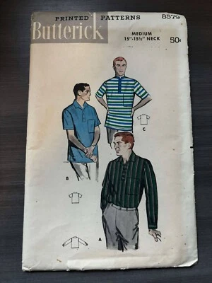 Buttrick 8579 Men's Shirts Retro Vintage Sewing Pattern Med Sz 15-15 1/2 - Image 1 of 4