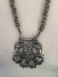 Silber oxidierter ethnischer Elefant 🐘 HALSKETTE SCHMUCK Statement Geschenk Yoga Desi  - Bild 1 von 10