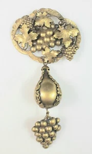 LARGE Vintage JOSEFF OF HOLLYWOOD Grape & Leaf Dangle Brooch Pendant 7" - Picture 1 of 7