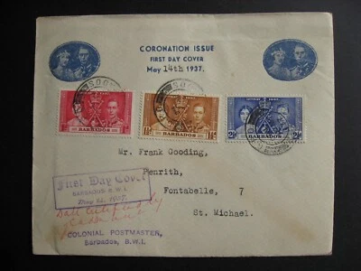 Barbados KGVI coronation FDC Sc 190-2 is post master certified! - Image 1 of 2