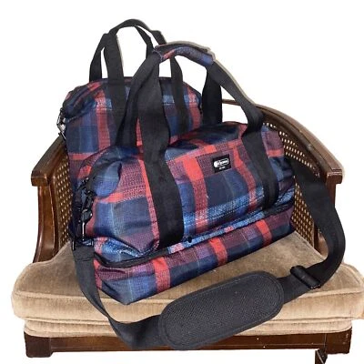 Juego de 2 bolsas de viaje Le Sportsac Weekender a cuadros rojas azules amplias para llevar Foto 1 de 4