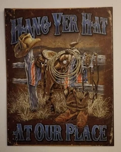 Metal Decorative sign Cowboy Saddle hat Country western Ranch man cave bar wall - Picture 1 of 1