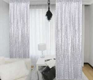 Sequin Curtains 2 Panels 2FTx8FT Silver Glitter Backdrop Silver Sequin Photo ... - Picture 1 of 6
