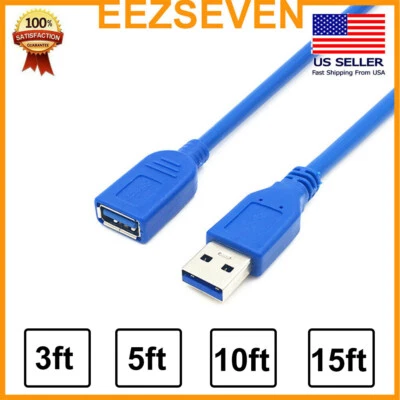 USB 3.0 Extension Extender Cable Cord M/F Standard Type A Male to Female Blue - Image 1 of 4