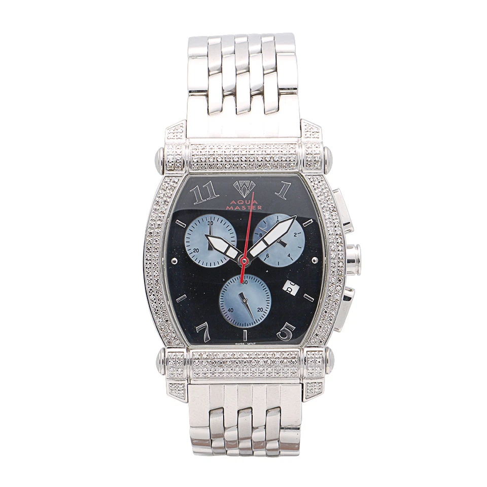 Aquamaster Watch Stainless Steel Black Dial Diamonds Quartz Retail: $5,290 FINAL - Image 1 of 1
