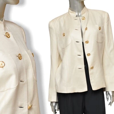 Vintage Blazer Womens Medium William Pearson Cream Jacket Preppy Gold Buttons - Image 1 of 4