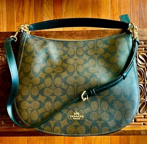 Coach OL LG Logo Hobo Bag Black/Brown Textured Leather 2 strap lengths NWT!! - Picture 1 of 6