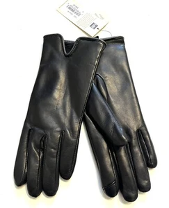 FOWNES BROTHERS Black Leather Faux Fur Lined Touch Screen Compatible Gloves M - Picture 1 of 13