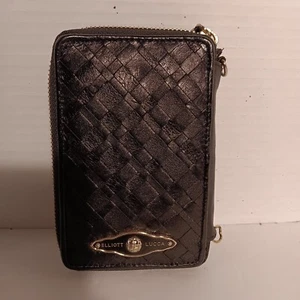 ELLIOTT LUCCA WOVEN BLACK LEATHER WRISTLET ZIP AROUND WALLET - Picture 1 of 8