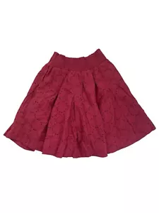NWT Buru Mini Skirt Smocked Waist Eyelet Crimson Red Women’s Size Large - Picture 1 of 3