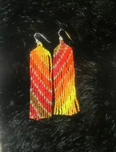 Frings Earrings Red Multicolor Hand Made Glass Seed Bead Boho Style Earrings - Bild 1 von 7