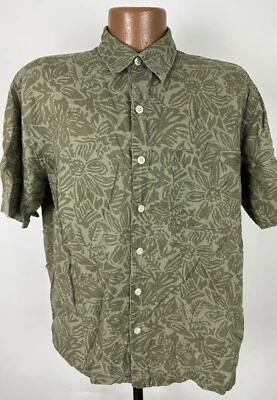 Old Navy Linen Blend Hawaiian Shirt Men Medium Sage Green Floral Monotone Aloha - Image 1 of 4