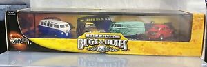 HOT WHEELS 100% HOT & CLASSIC BUGS AND BUSES 2 VW BUSES & 2 BUGS IN DISPLAY CASE