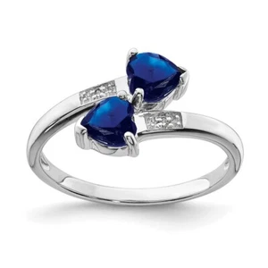 Sterling Silver Dark Sapphire & Diamond Heart Ring Size 7 for Women 1.76gm - Picture 1 of 6