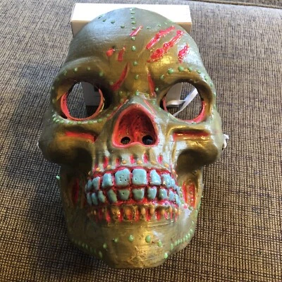 Day of the Dead Full Face Green Skull Tribal Halloween Masquerade Mask - Image 1 of 4