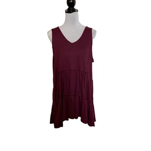Time Tru Babydoll Tiered Tank Dress Sz XL Cover Up Open Embroidery Maroon Ruffle - Picture 1 of 13