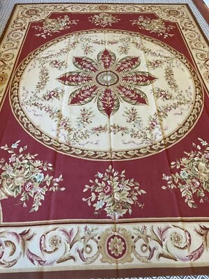 Hermosa alfombra roja tierra/floral 9x12’ Aubusson punta de aguja 100 % lana nueva loca a mano Foto 1 de 4
