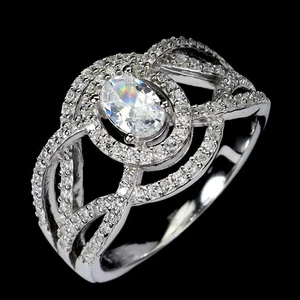 925 Sterling Silver Ring Oval Simulated Cz 6x4mm Gemstone Jewelry Size 7 - Picture 1 of 13