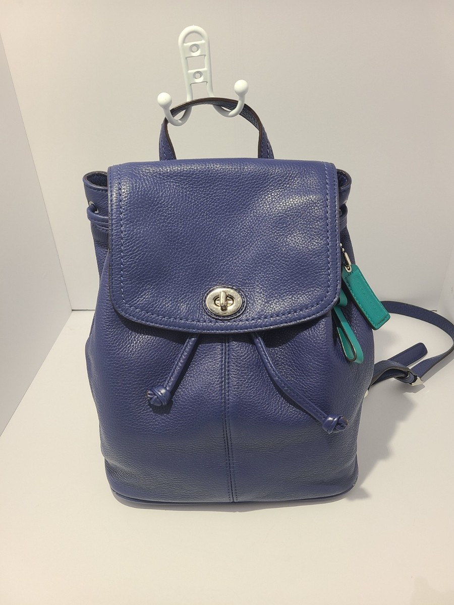 バッグ Vintage Coach Turnrock Blue Daypack COACH Azure Blue Leather Mini Turnlock Rucksack Backpack