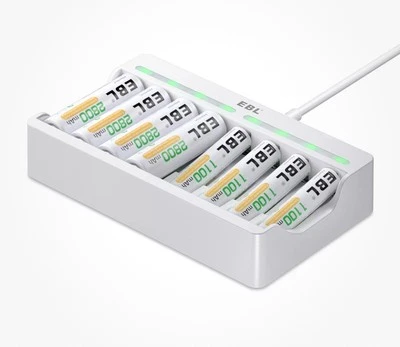 EBL AA AAA Akkus NiMH 1,2V &8 Bay Akku Smart Charger Set - Bild 1 von 3